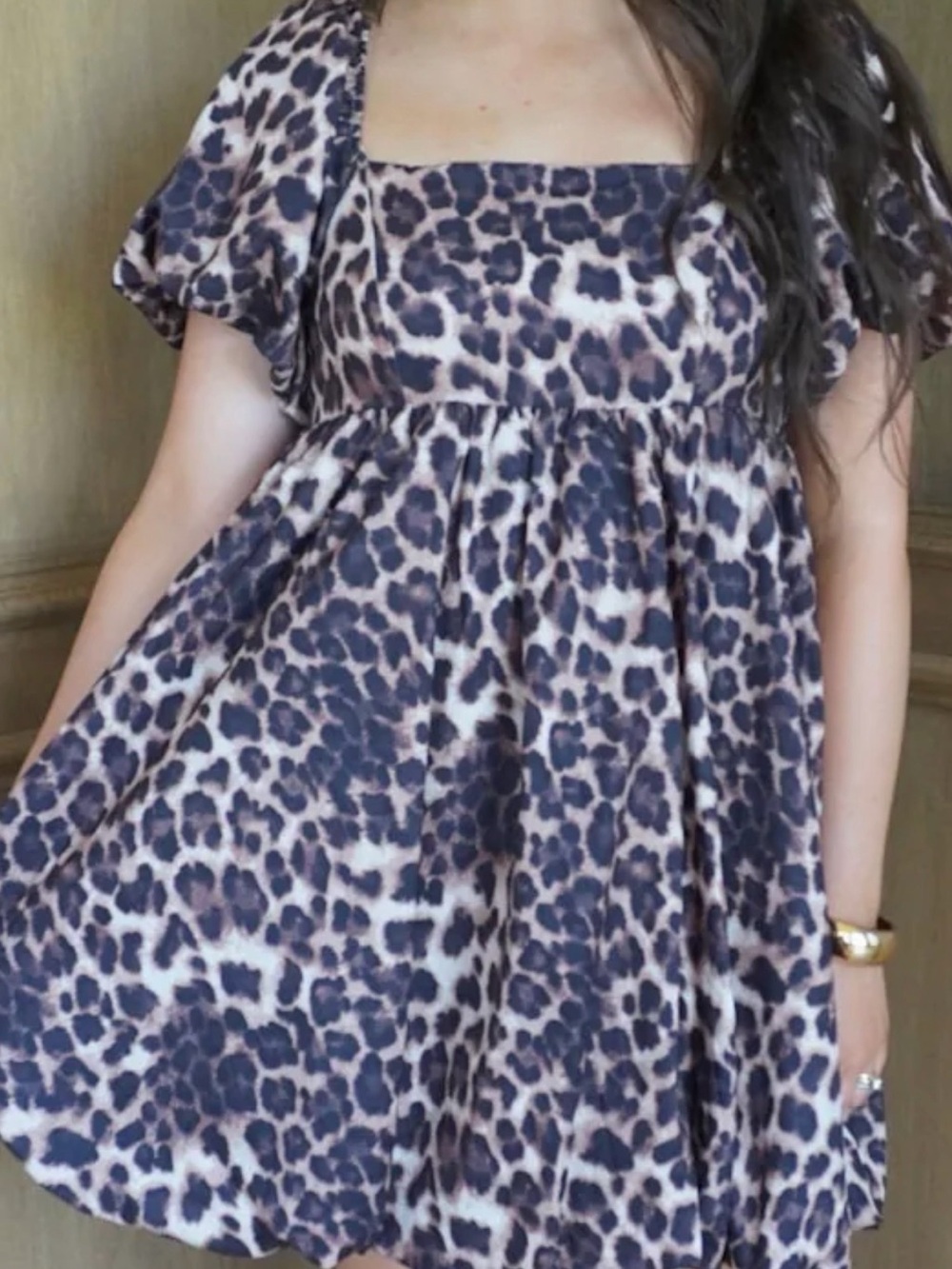 Lovelo Leopard Print Bubble Skirt Babydoll Dress – Size Small